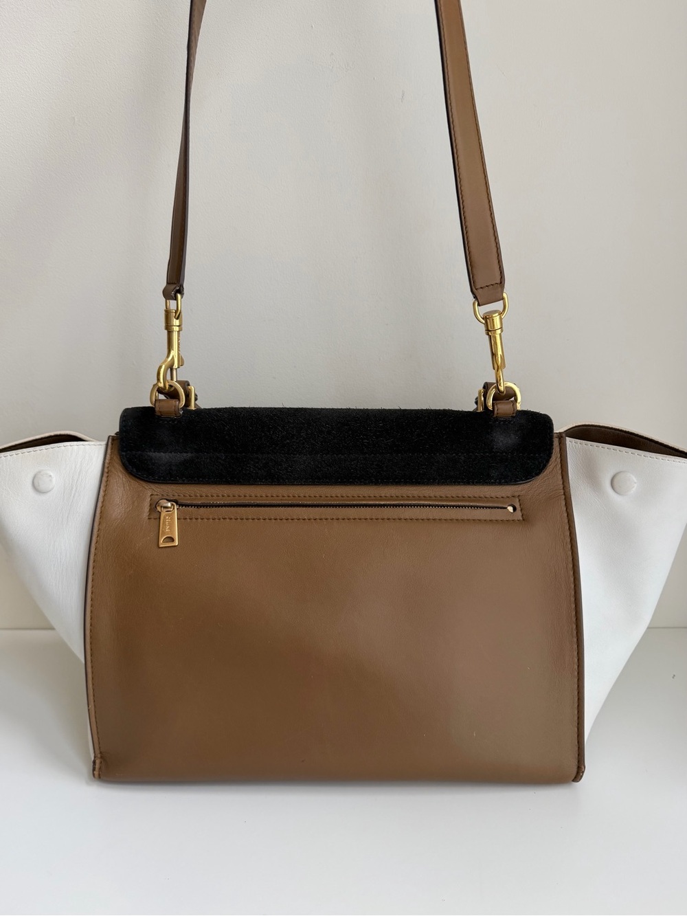 Authentic CELINE Medium Trapeze Tricolor Leather Suede Handbag - Picture 3 of 16